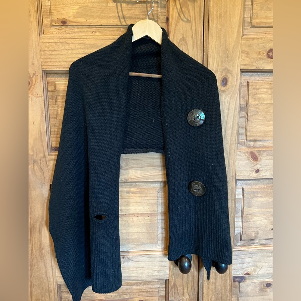 Black Sweater Wrap with Button